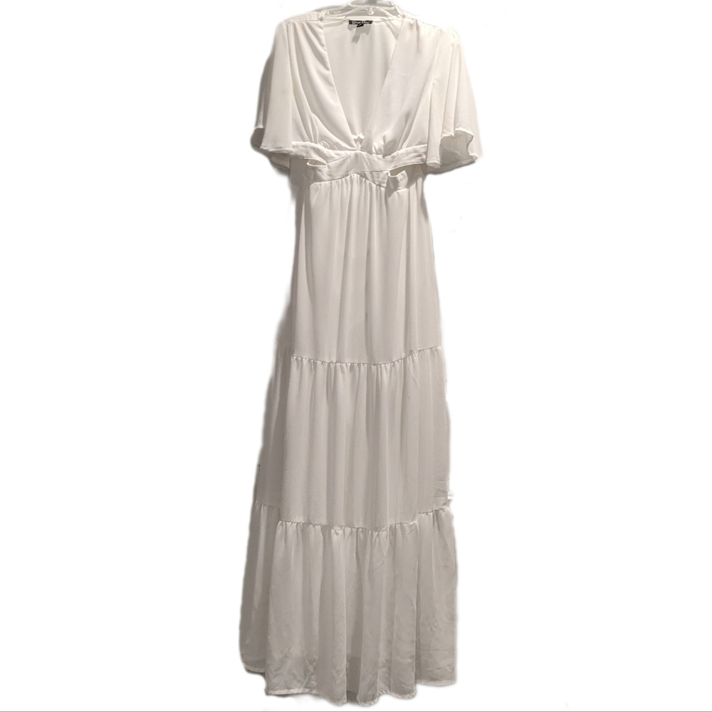 White Maxi Bridal Dress Tiered Skirt and Cut out Adorable Shower Dress